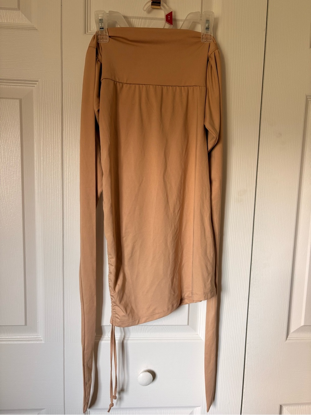 Women’s Asymmetric Ruched Mini Dress in Camel